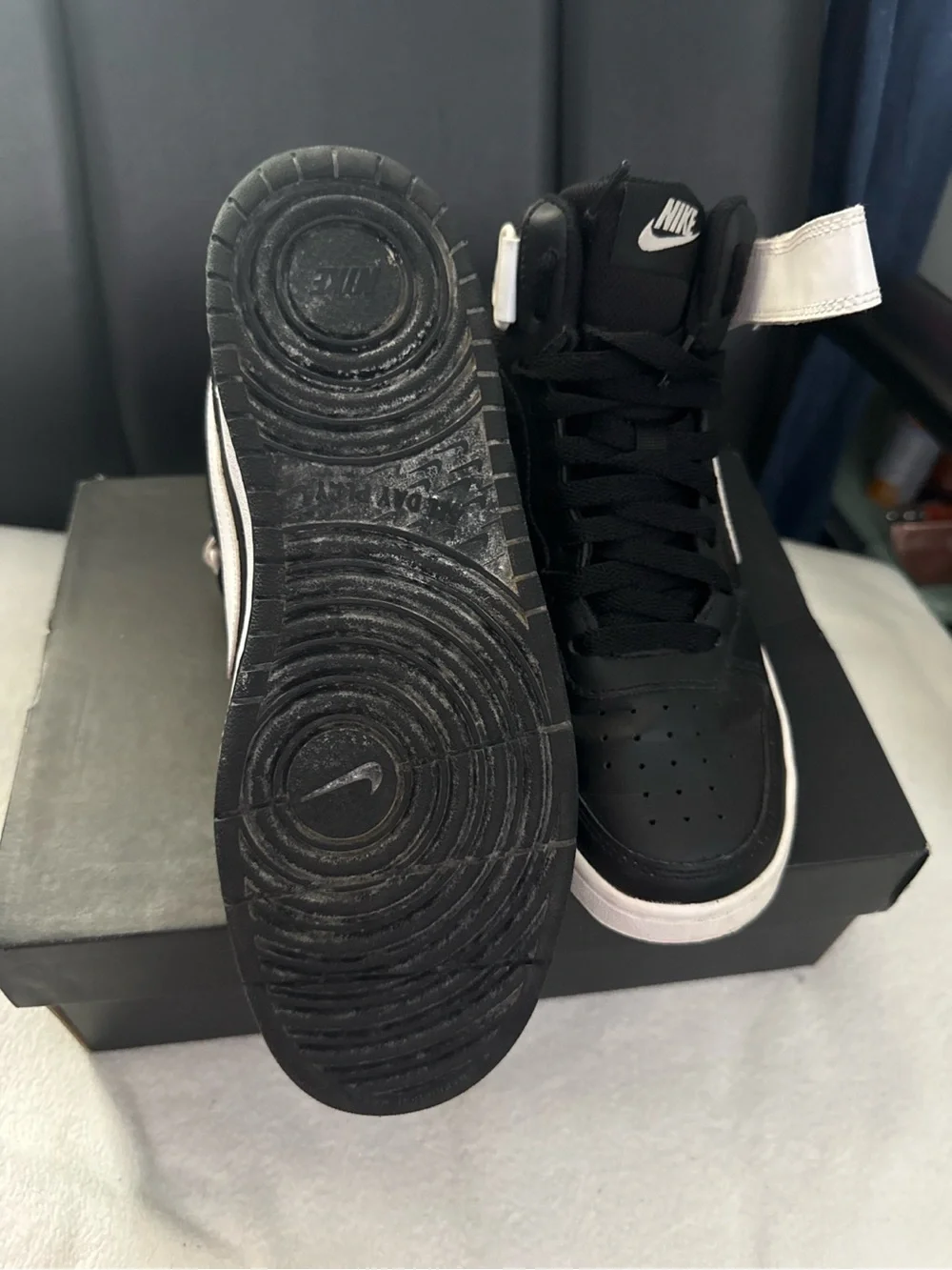 Nike Kids Black and White High-Top Sneakers with Strap
